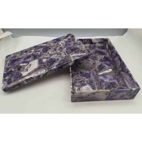 Vintage Global Views Amethyst Jewelry Box Purple Trinket Box 11"x7"x2.5" *READ - Picture 1 of 16